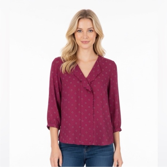 Elle size large burgundy floral top - Picture 1 of 4